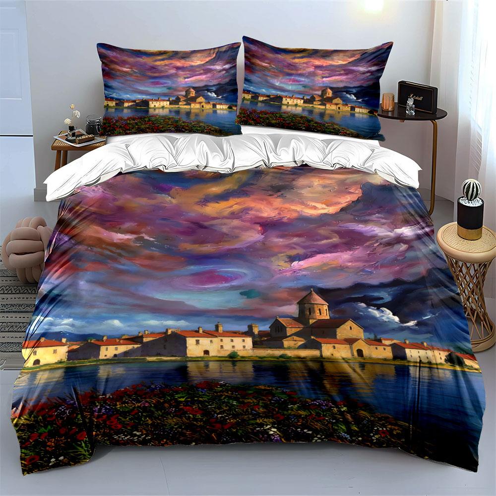 Colorful sky and architecture. Bedding sets Duvet cover sets Duvet covers Pillowcases(1 * Duvet Cover 2 * Pillowcases without duvet insert)