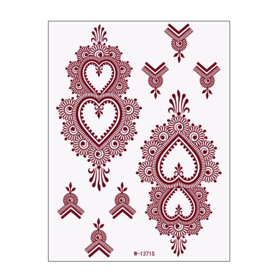 Nostalgie Red Henna Tattoo Kit, Waterproof Tattoos Stickers, Temporary Stickers for Women Wedding Party Festival Decorations