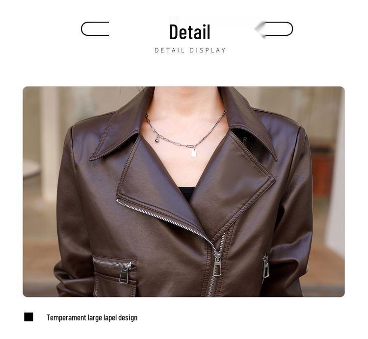 2025 Women's Petite PU Leather Short Motorcycle Jacket, Spring/Autumn Casual Style with Suit Collar.