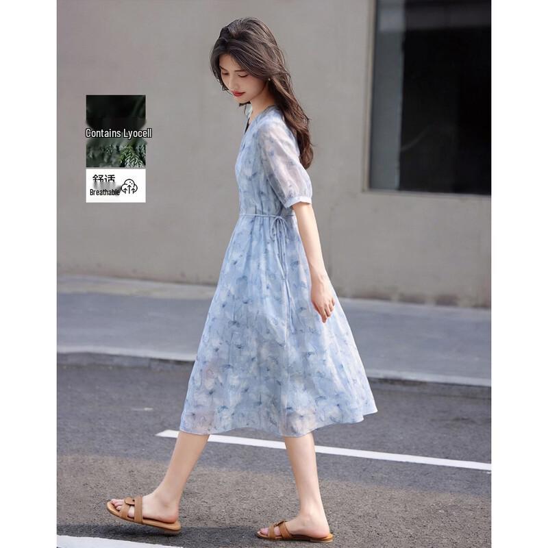 Demana Women s Summer Printed Lyocell Blend A-Line Dress L