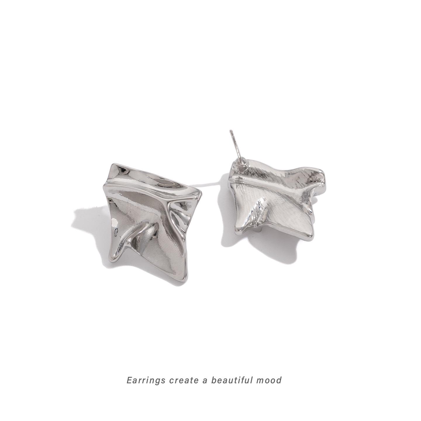 Modern Irregular Rhombus Stud Earrings - Minimalist Geometric Design with Textured Finish