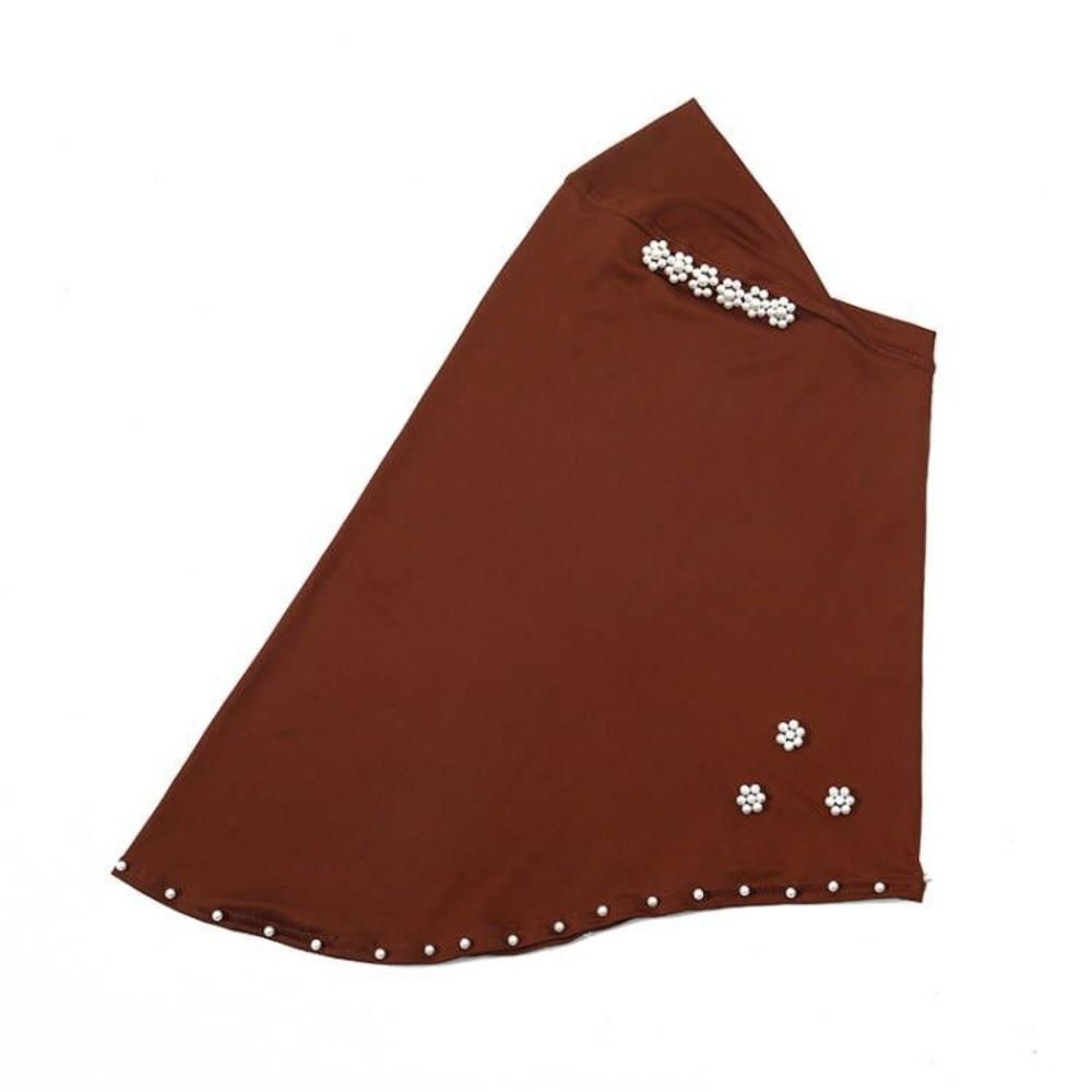 Breathable Imitation Pearl Beads Bonnet Hijab Easy Wear Solid Color Instant Stretch Head Scarf Pearl Flower Comfortable