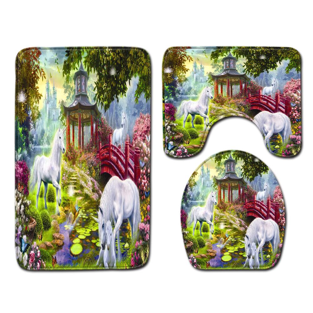 Unicorn Bathroom Floor Mat Toilet Three-Piece Set
