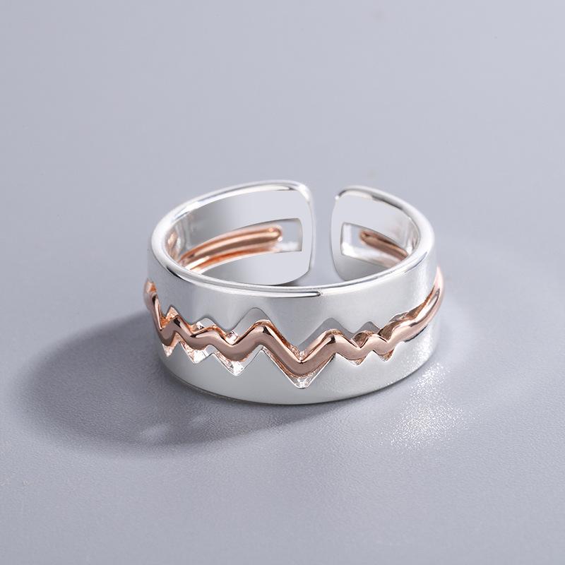 

Новые модные изогнутые электрографические кольца Heartbeat Two-In-One из стерлингового серебра 925 пробы, индивидуальные креативные кольца для открытия Tyb76