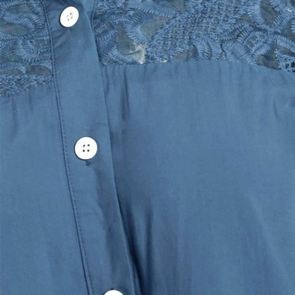 Women Ladies Large Size Button Lace Turn Down Collar Long Sleeve Shirt Blous