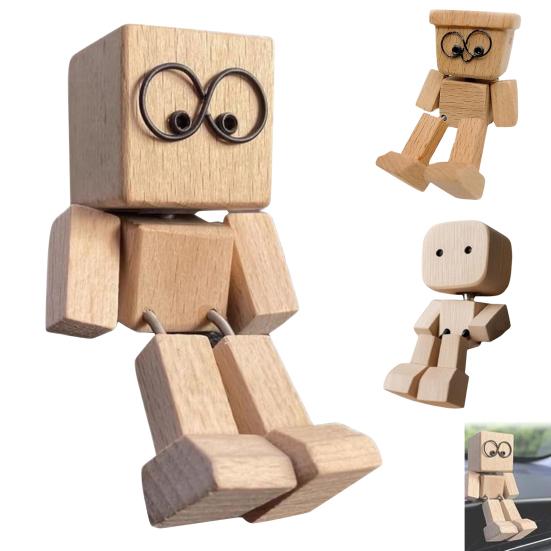 1/2/3Pcs Shaking Wooden Man Figurine Handmade Shaking Feet Wooden Doll Car Dashboard Desktop Decoration Ornament