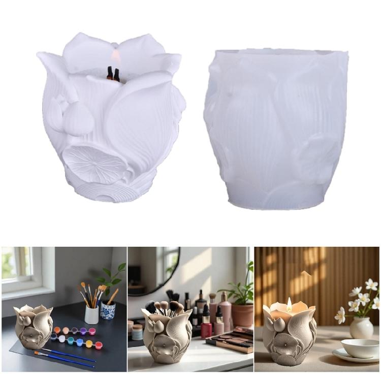 Flexible Lotuses Flower Mold For Homemade Jewelry Boxes And Cement Art Candle Holder Mold Jewelry Organiser Mold