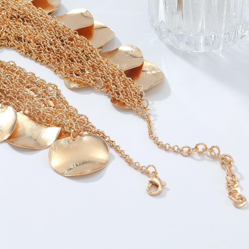 Exaggerated Metal Plate Waterfall Tassels Necklace For Women Multi-Layer Long Necklace Bohemian Style Jewelry Neck Accessories