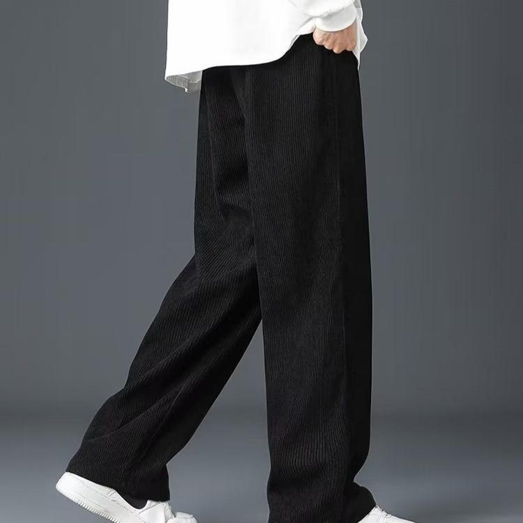 Men's Corduroy Thicken Casual Trousers Loose-fit Straight-leg Fleece-lined  Autumn Winter Warm Sport Pants