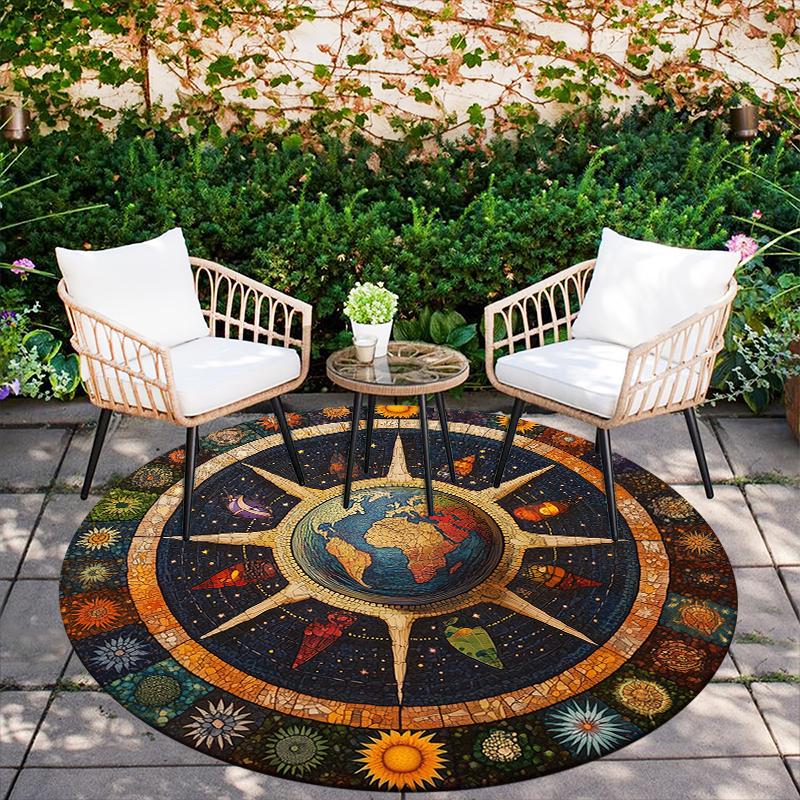 Celestial Elements pattern round rug,Carpet Rug for Living Room Bedroom Sofa Playroom Decor,Non-slip Floor Mat,Holiday Gifts and Birthday Gifts.
