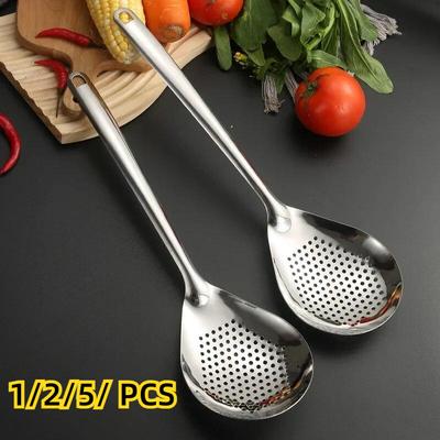 1/2/5 PCS Stainless Steel Strainer Spoon Kitchen Colander Spoon Filter Strainer Food ScoopPerforated Skimmer Colander