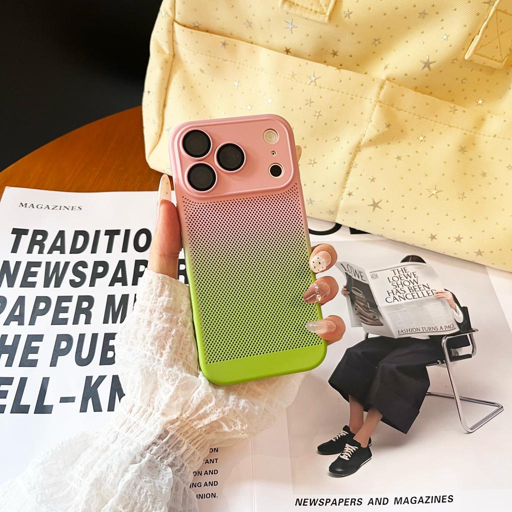 Hollow-Out Heat Dissipation Two-Color Gradient Metallic Paint PC Phone Case for iPhone 17 Air 16 15 14 13 12 Pro Max Back Cover