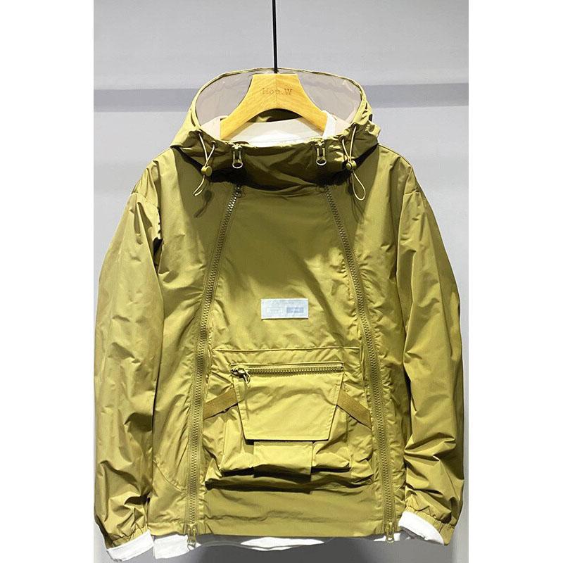 

Весна Осень Мужская Куртка Модная Двойная Молния С Капюшоном Куртка Для Отдыха Черная Пальто Карман Спортивная Одежда L хаки