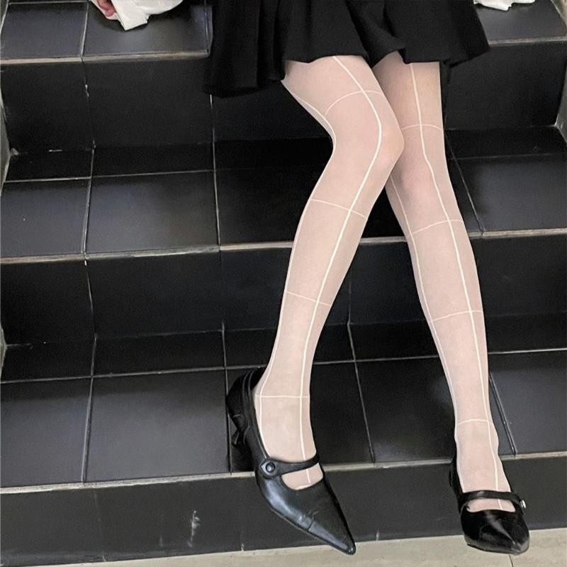 Women's Pantyhose,Cross Line High Waist Pantyhose Sheer Tights Thigh High Stockings