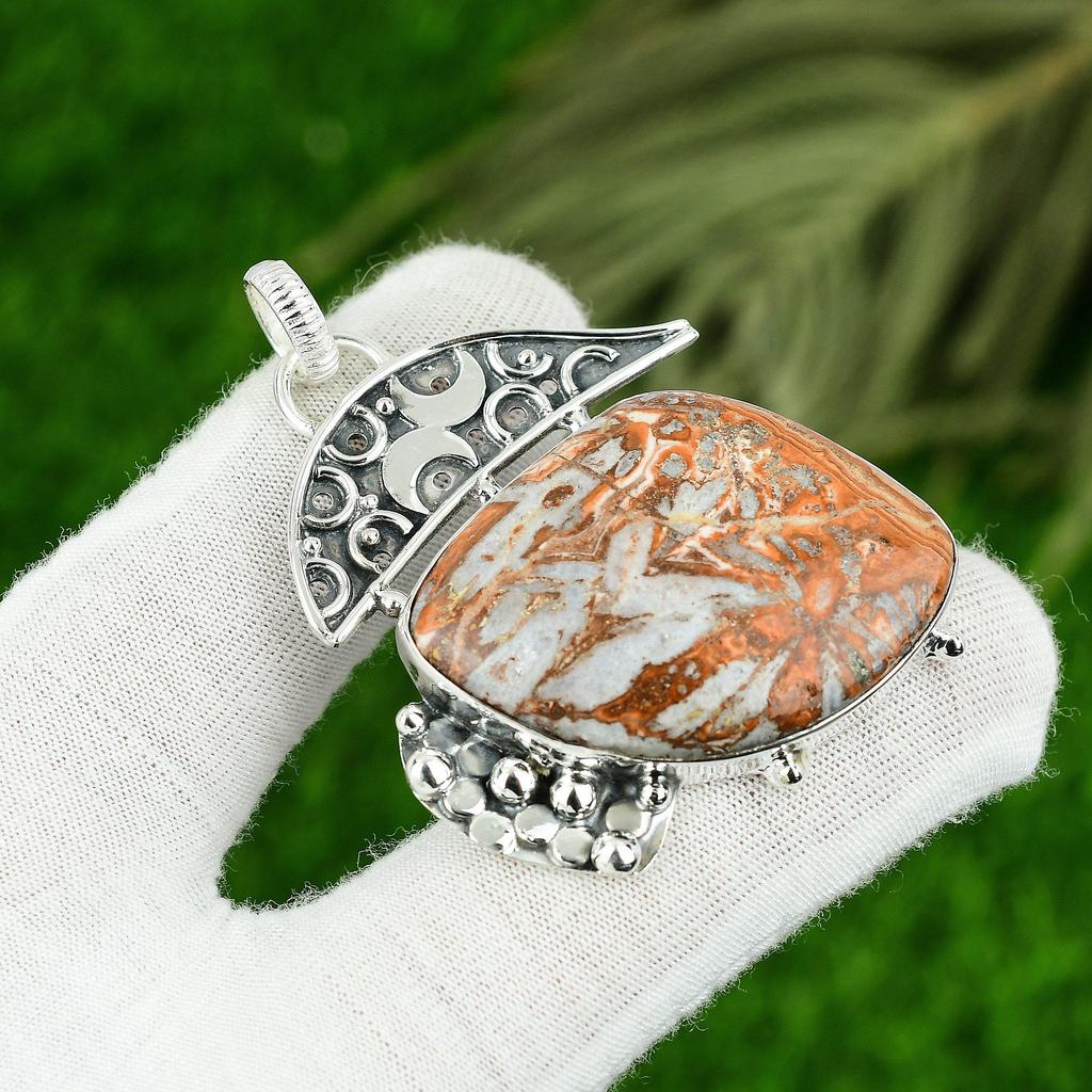 Birthday Gift For Her Natural Maligano Jasper Gemstone Pendant 925 Silver