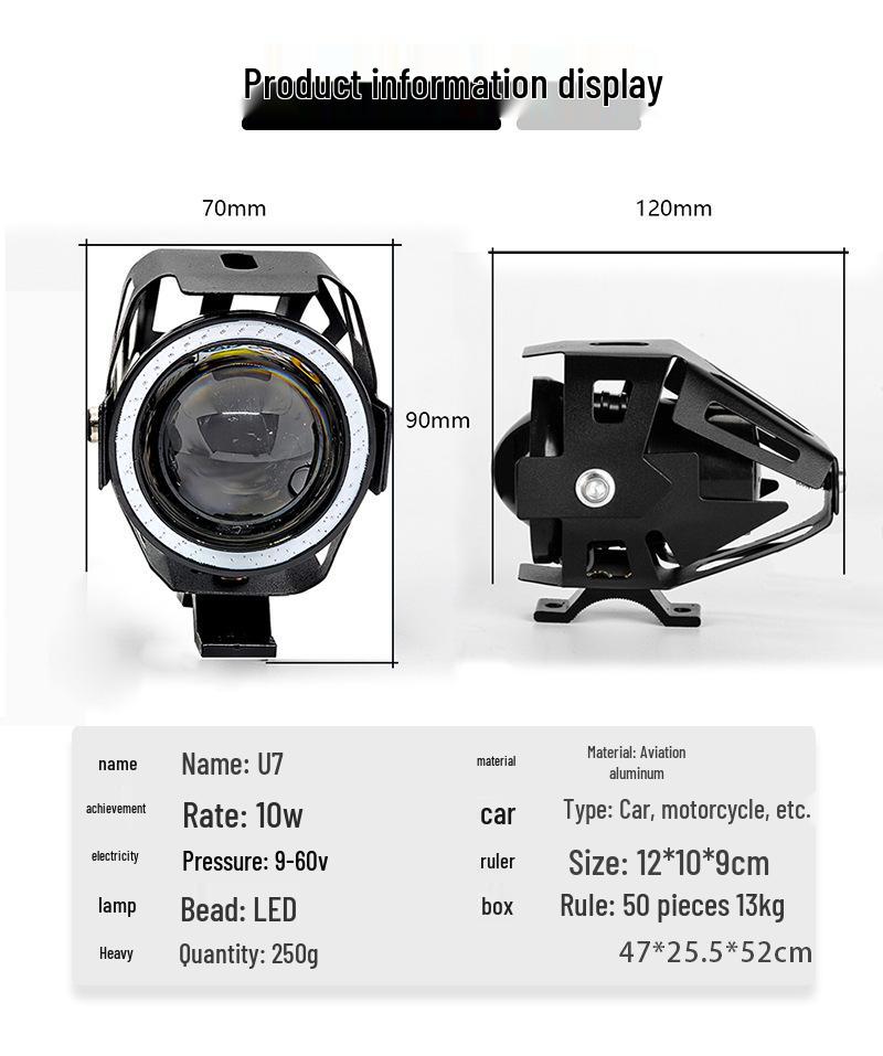 Universal U7 LED Motorcycle Spotlight with Super Bright Laser and Angel Eye Flashing Headlight