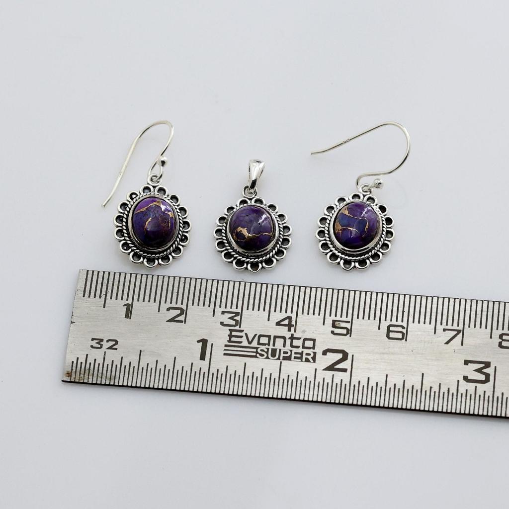 Purple Copper Turquoise Silver Pendant Earring Set, 925 Sterling Silver Handmade Jewelry, Silver Women Jewelry, Gift For Her An0451-310