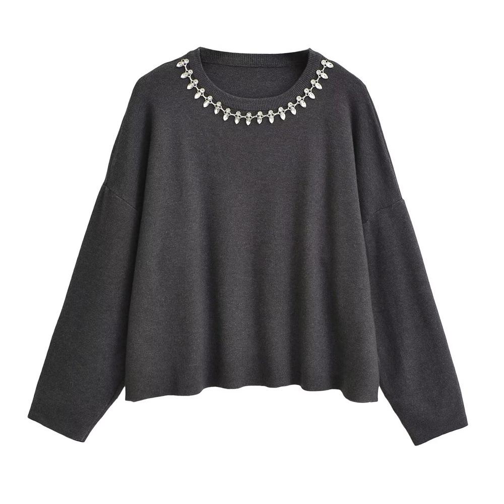 

Серый универсальный вязаный свитер - Повседневная мода, Длинный рукав, Коллекция 2024 Large темно-серого