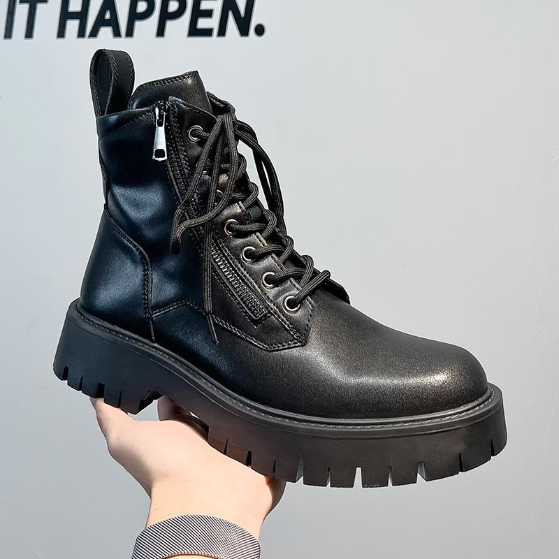 

Мужские высокие кожаные ботинки мартин - Толстая подошва, молния, стиль рабочей одежды/мотоциклетный (1133-A). Size 38