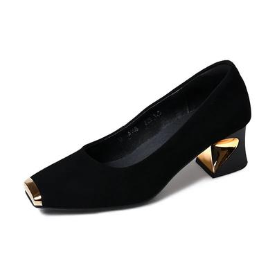 Sapatos Femininas Women Classic Round Toe Black Suede High Quality Square Heel Shoes Lady Cool Comfort Sexy Pump Ab533