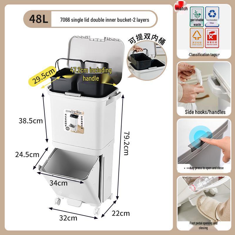 JEKO Elevated Kitchen Trash Can with Lid, Push-to-Open, Large Capacity, Double Layer for Dry/Wet Separation