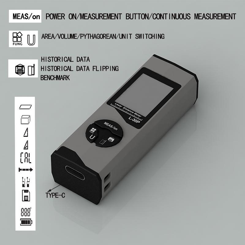 1pc 98ft/164ft Mini Portable Laser Measure With Alloy Housing Design, Backlit Display & Pythagorean,  Can Measure Multiple Modes