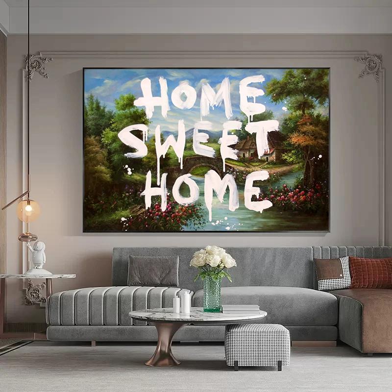 Classic Banksy Artwork “Home Sweet Home” Vintage Poster Street Style Graffitti Canvas Painting Wall Art Pictures Home Decor