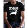 Plus Size Dachshund Dad T-Shirt for Men - Crew Neck Short Sleeve Tee with Geometric Pattern, Slight Stretch Knit Fabric - Casual Summer Top for Adults