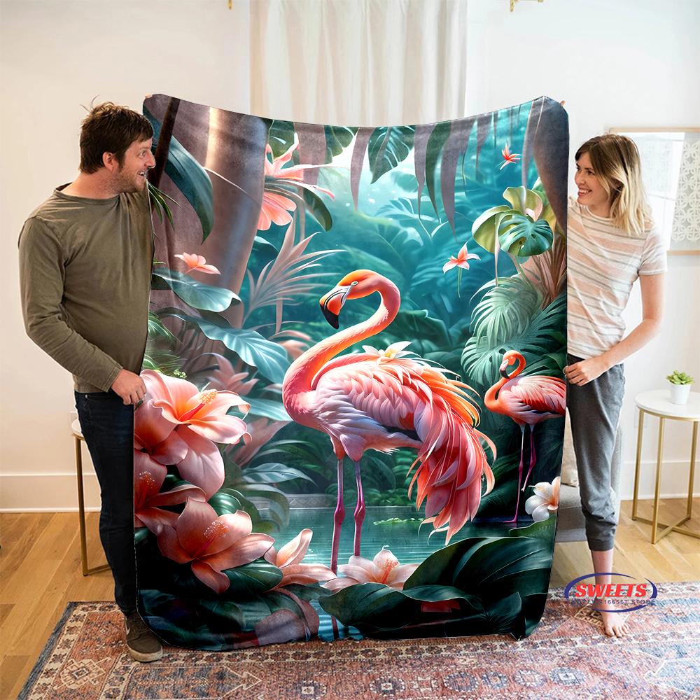 Beautiful Pink Flamingo Cartoon Soft Blanket for Bed Bedroom Sofa Picnic, Throw Blanket for Cover Outdoor Leisure Trip Nap Gifts