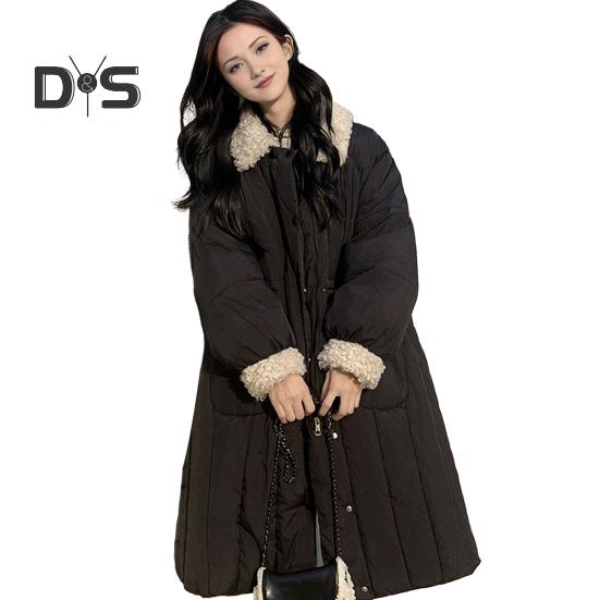 

Зимнее хлопковое пальто длиной до икры, утолщенное, с подкладкой, однобортное, с отложным воротником, свободное, с длинными рукавами, приталенная флисовая парка L чёрный