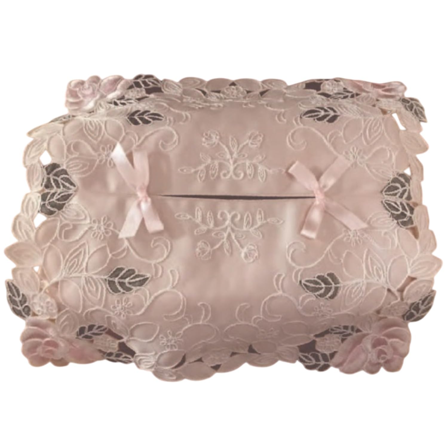 

Кришка для коробки серветок Vivienne, 12 x 26 x 6 см, Рожева, Мереживна та вишита, WK1291D2/PK