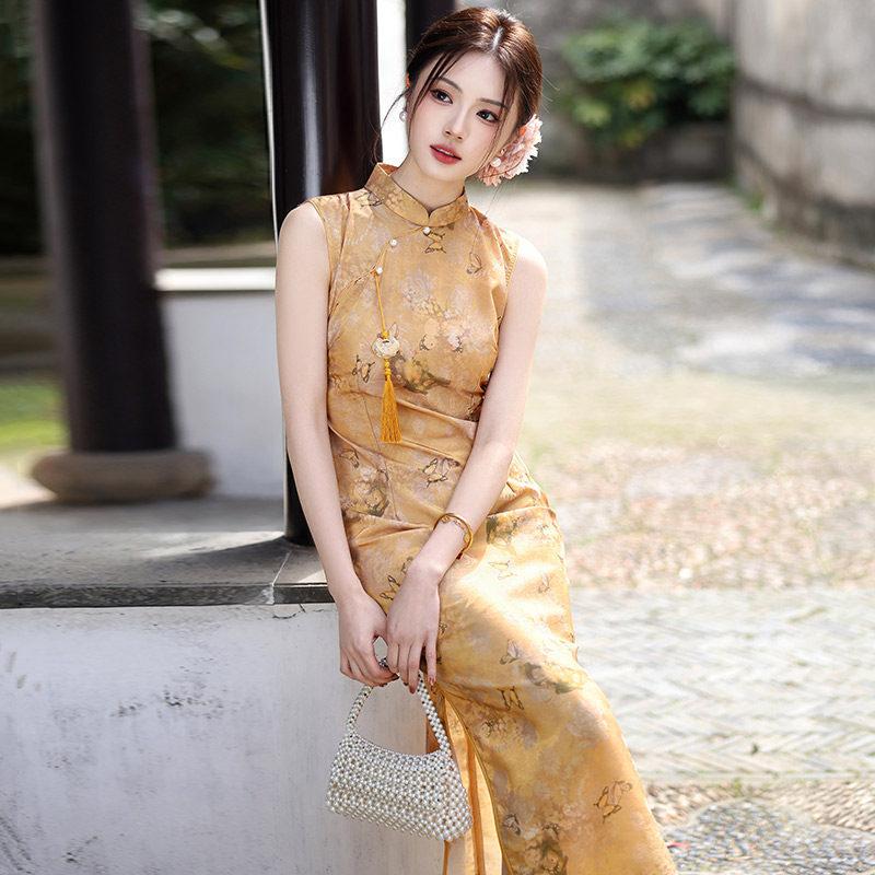 Yellow, Send the National Style, New Chinese Sleeveless Long Cheongsam, Improved Young 1011 New Women's High-end Summer