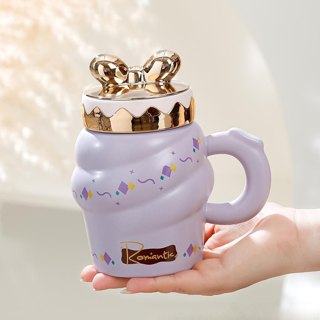 Creative Ice Cream Ceramic Cup Cone Mug with Lid High Value Water Cup Household Cup Event Gift