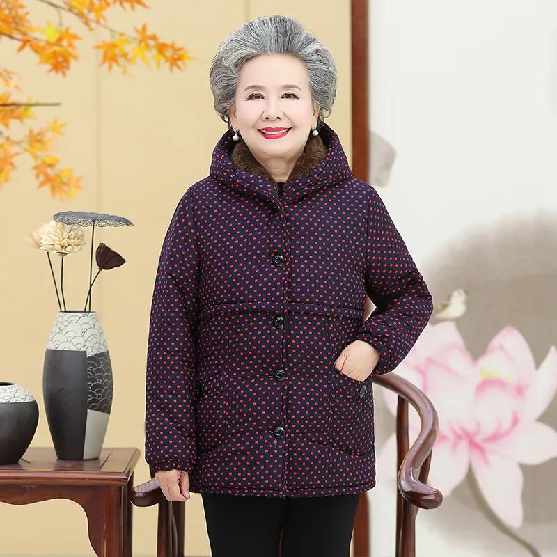 Women's Winter Plus Size Cotton-Padded Jacket Middle-Aged Elderly Mothers Short Warm Padded Coat Casual Hooded Outerwear