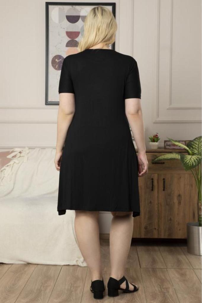 Rochie de damă mărime mare mărime plus Rochie midi neagră cu model peticit.