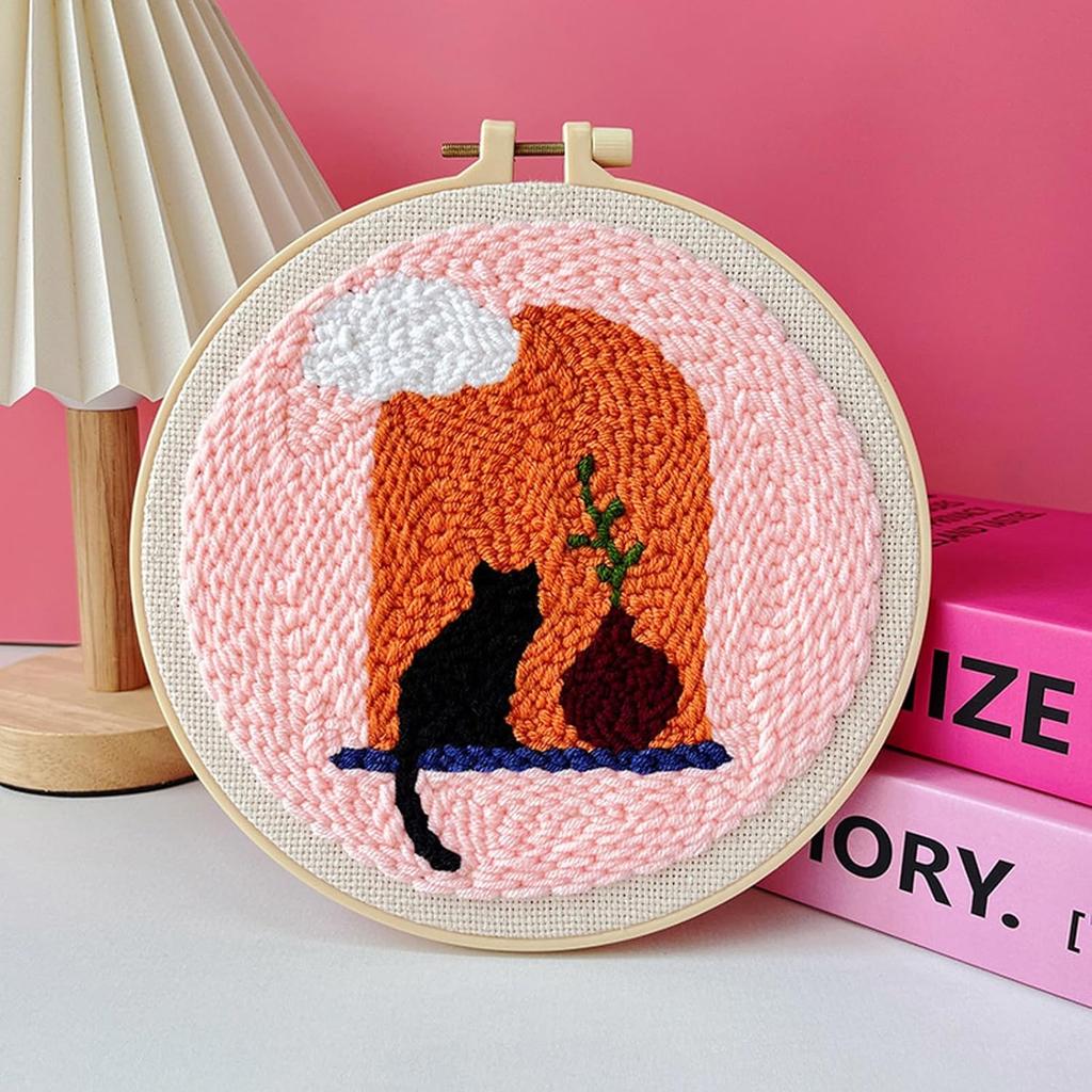GATYZTORY DIY Punch Needle Kits for Beginners Cartoon with Hoop Punch Needle Embroidery Set Craft Yarn Painting Arts