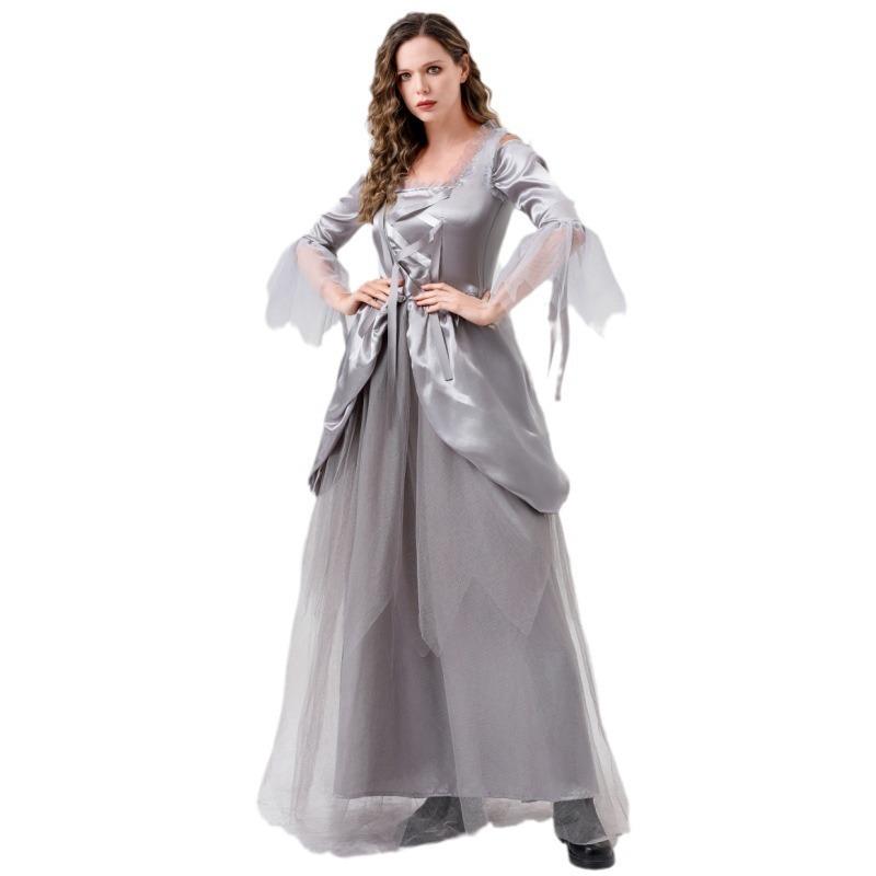 New Halloween Ghost Bride Cosplay Costume Grey Dress