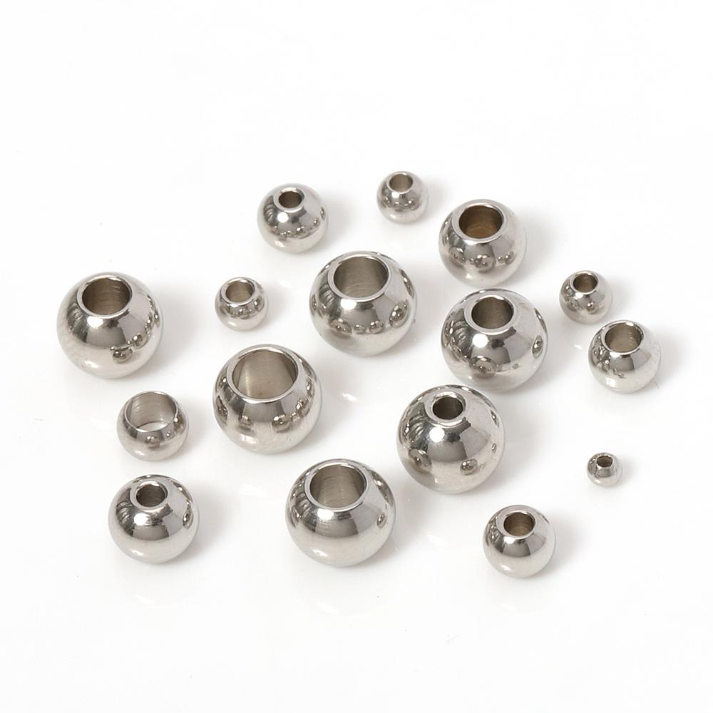 100 ks 2 mm-12 mm Korálky z nerezové oceli 316L Evropské Kovové Kuličky Distanční Korálky s Velkým Otvorem pro Výrobu Šperků DIY Náramek Náhrdelník