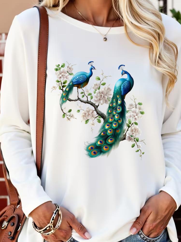 

(Asian Size) sweet flower cute 90s Long Sleeve T Shirt Tee Lady Printed o-neck Women Female Clothing Casual Fashion Top Graphic T-shirts S