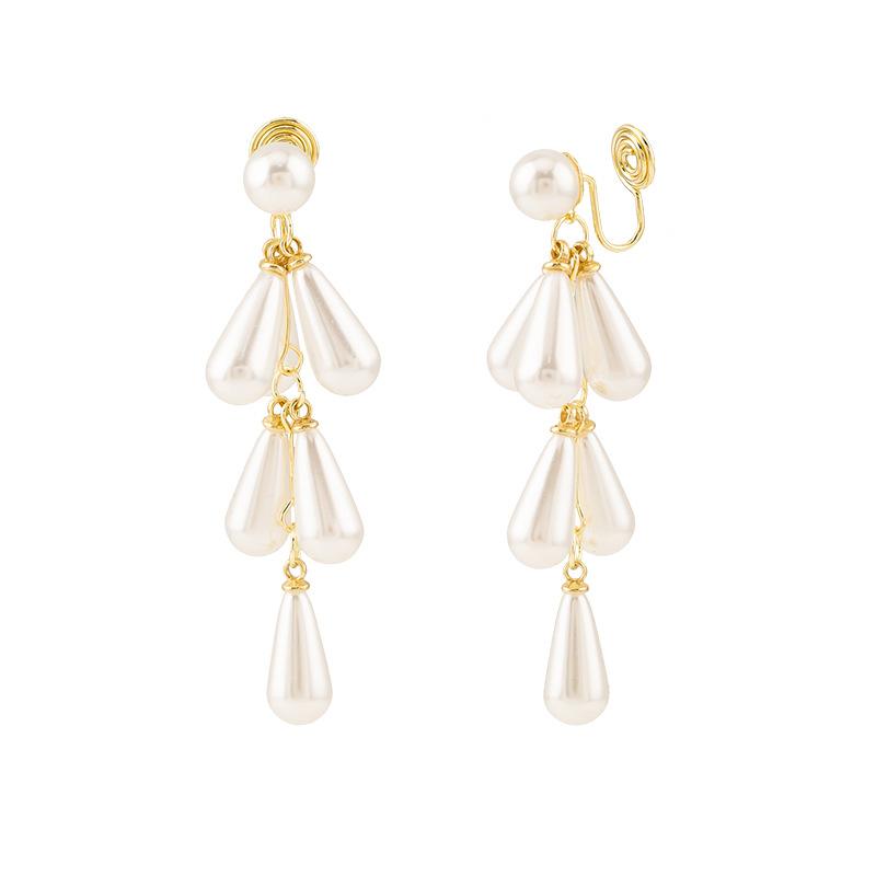 Luxuriöse lange Ohrhänger mit Imitationsperlen für Damen, modisch, elegant, Mückenabwehrspule, Ohrklemme ohne Piercing