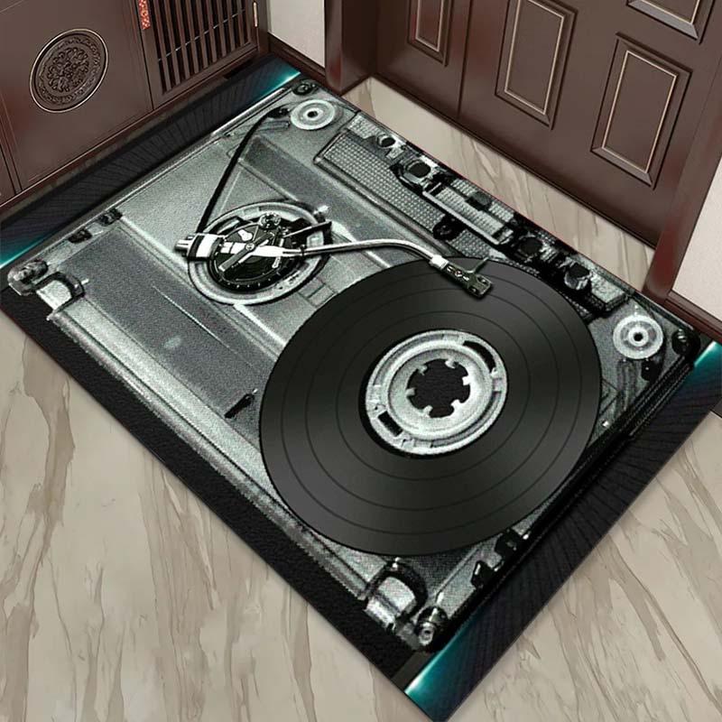 Alfombra para Tocadiscos de Vinilo - Alfombra de Ensueño para Amantes de la Música para Sala de Estar, Diseño Clásico de Equipo de Audio Alfombra Antideslizante