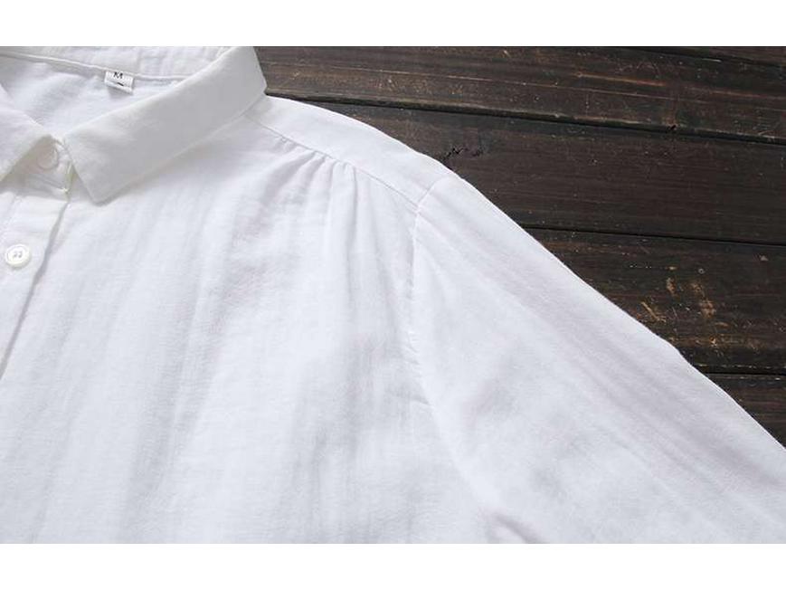 Women's Soft Cotton Double Layer Gauze Long Sleeve Shirt, Versatile with Pointed Collar