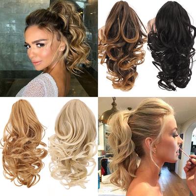 Extensiones de cola de caballo de pelo ondulado corto, colas de caballo sintéticas naturales, negro, rojo, gris, Color marrón claro, postizos para mujer