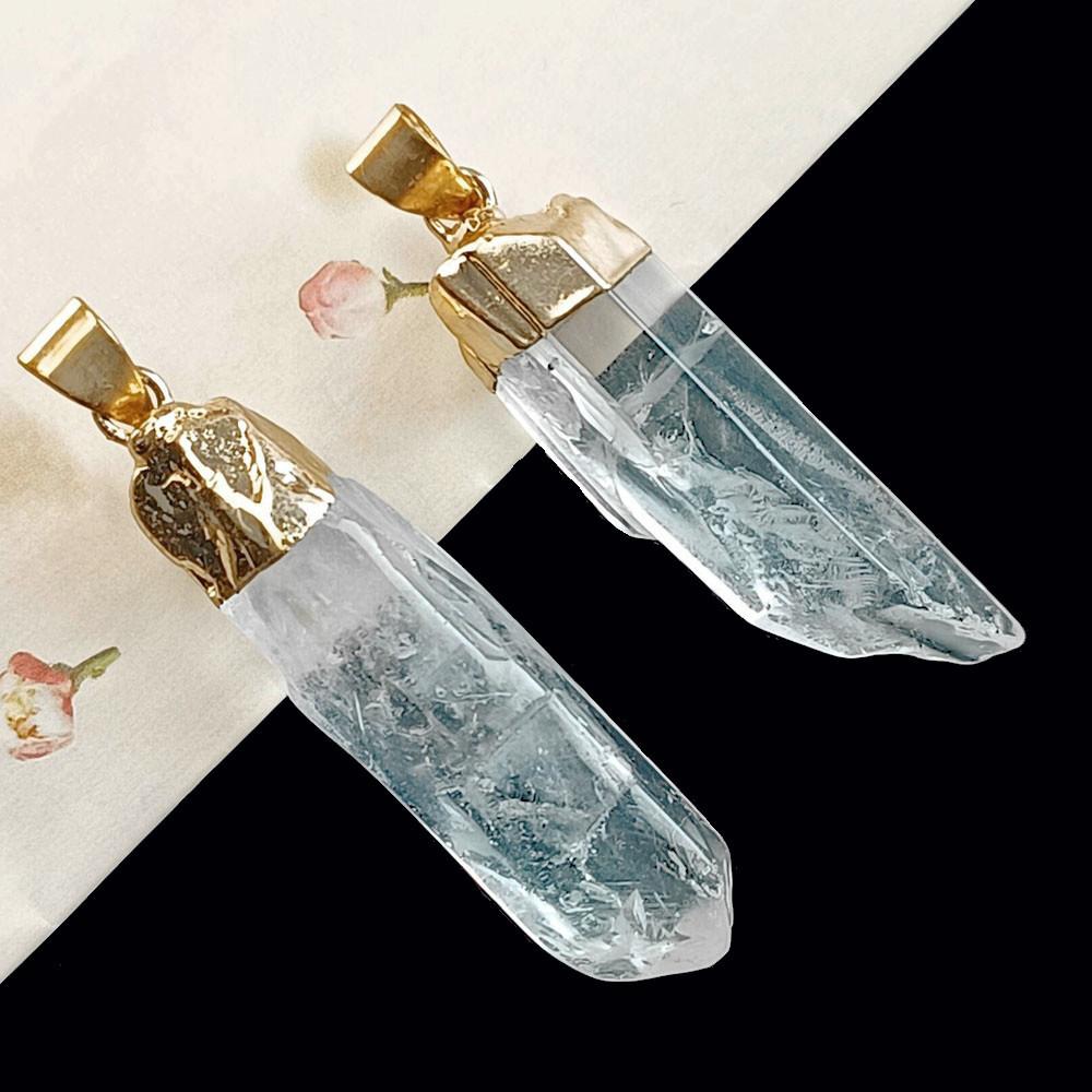 Hot Sale Natural Clear Crystal Column Long Strip Raw Stone Pendant Irregular DIY Necklace Export Jewelry