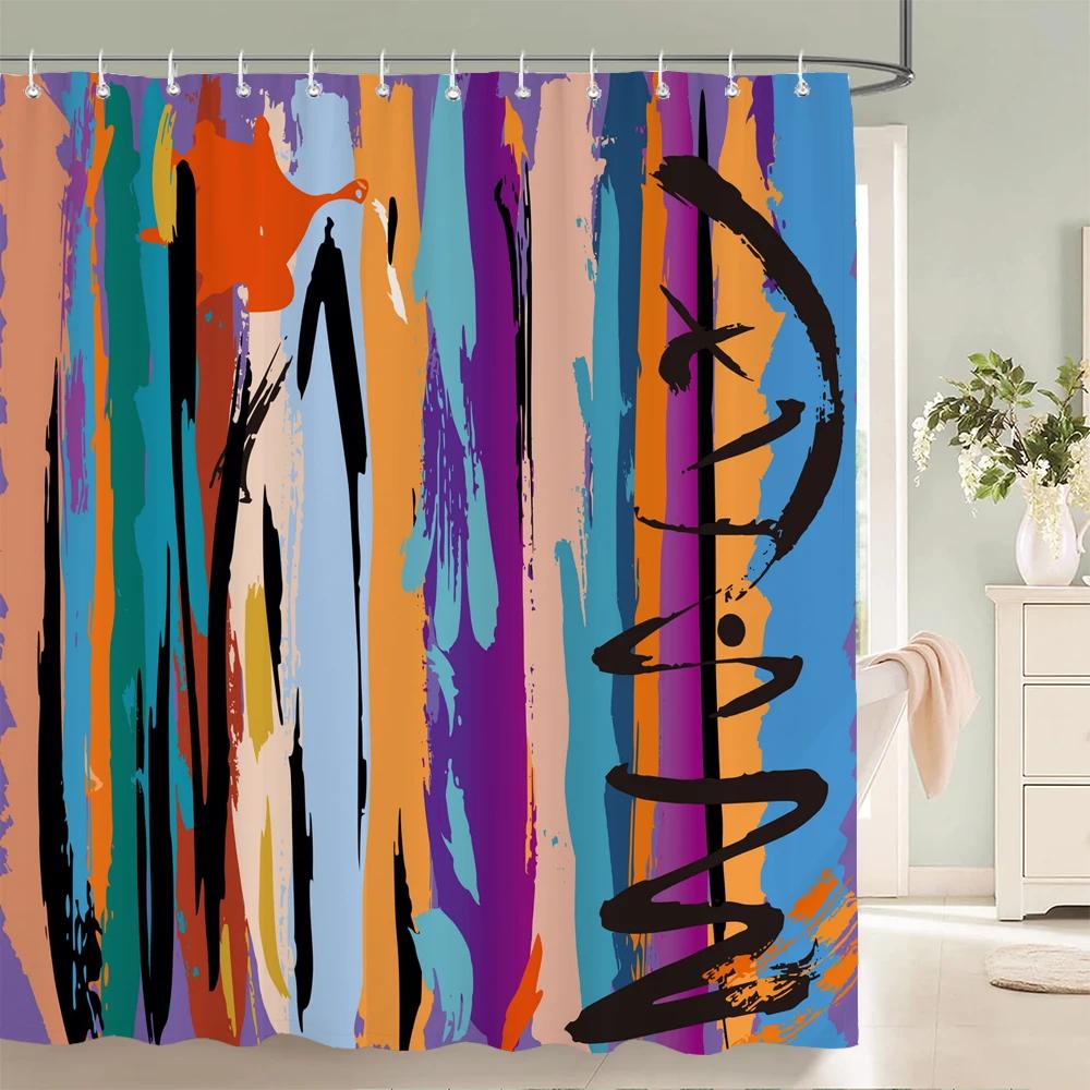 Geometrischer Streifenaufdruck Duschvorhang Farbe Kunst Polyestergewebe Duschvorhang Heim Badezimmer Dekoration Vorhang Mit Haken