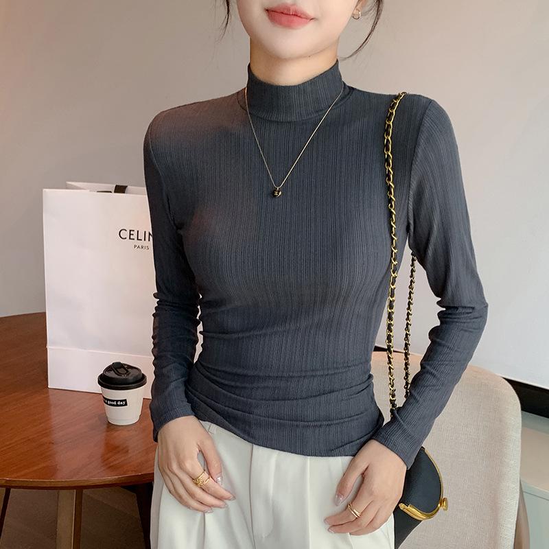 H322 Women's Long Sleeve Half High Collar Top - Versatile for Spring, Autumn, and Winter, Wear As Outerwear or Base Layer. Casual and Simple Design.