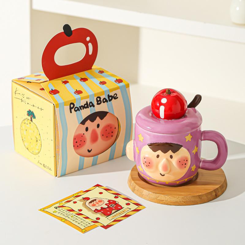 Creative Funny Ceramic Cup Mug with Lid Spoon for Home Use Strange Water Cup for Girls Office Breakfast Cup