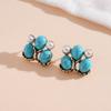 Turquoise Blue Diamond Flower Stud Earrings Necklace Light Luxury Niche Clavicle Chain Premium Jewelry Set