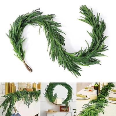 Guirlanda de Pinheiro de Norfolk Artificial 180/270CM Faux Rattan de Agulha de Pinheiro de Natal para Lareira, Varanda, Decoração Suspensa Interna/Externa