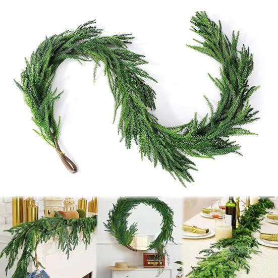 180/270CM Artificial Norfolk Pine Garland Faux Christmas Pine Needle Rattan Mantle Fireplace Porch Indoor Outdoor Hanging Decoration